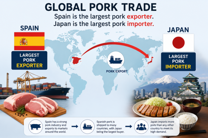 Spain is the largest pork exporter. Japan is the largest pork importer
