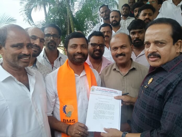 Appeal to Puttur MLA Ashok Kumar Rai, led by BMS District President Advocate Anil Kumar U, to bring the fair rights of workers to the attention of the government